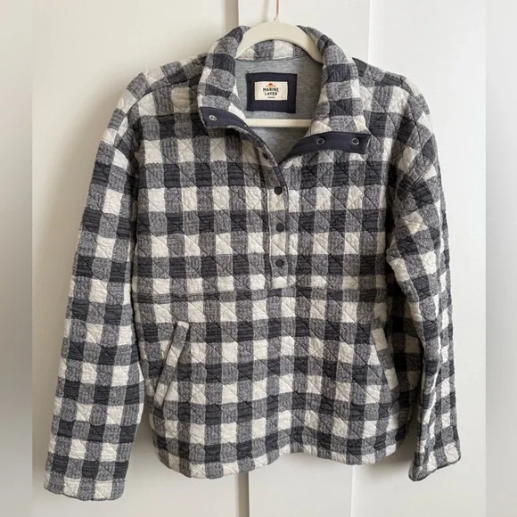 Marine Layer Snap Placket Quilted Pullover Jacket Sweatshirt Check Henley Polo M - Picture 6 of 11